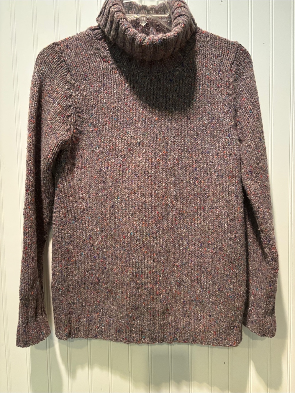 Fisherman Out of Ireland Women’s Wool Purple Chunky Knit Turtleneck Sweater Sz M